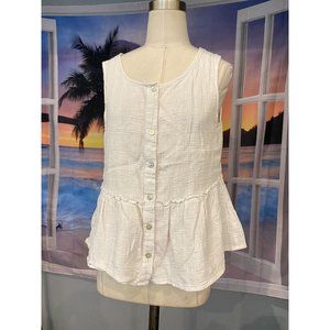 Sigred Olsen White Sleeveless Button Front Peplum Top Size Medium